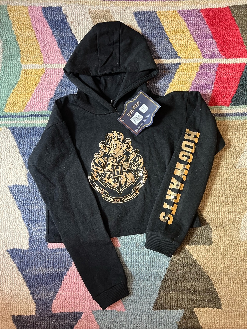 NWT Cropped Harry Potter Cropped Hoodie, Black and Gold